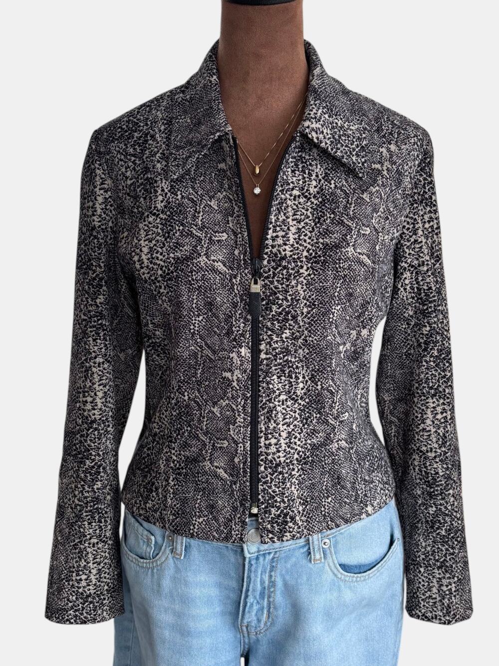 90s Vintage Positive Attitude Python Print Zip Front Shirt Jacket Petite Size 4